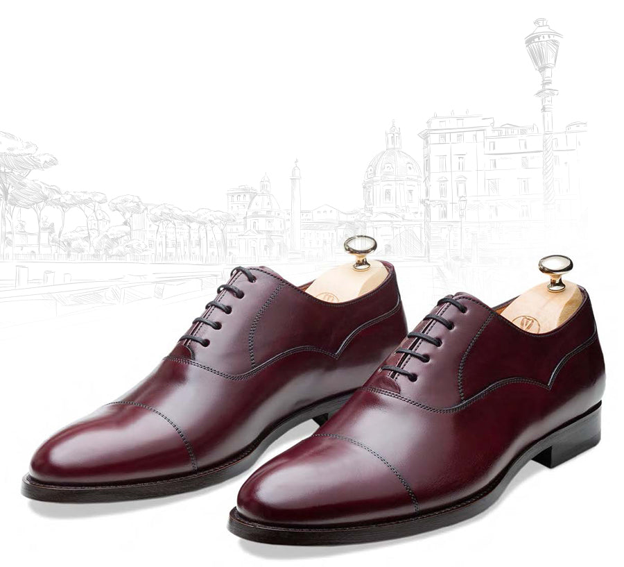 Men's Burgundy Italian Leather Oxford Dress Shoes – Custom Formal Wedding Footwear