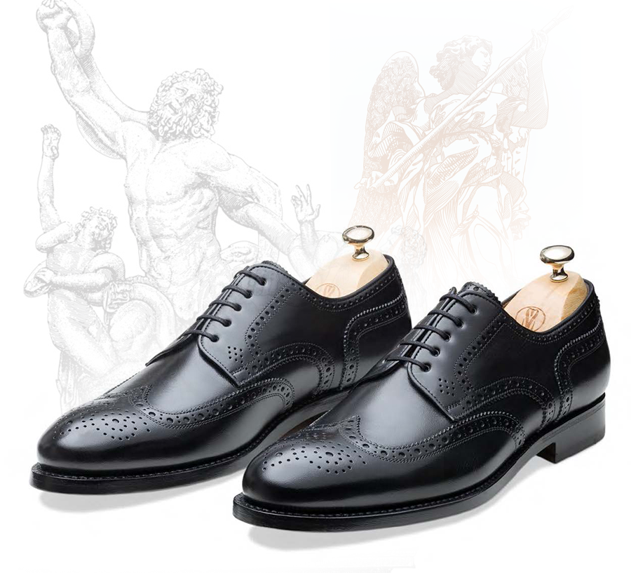 Handmade Black Leather Wingtip Oxford Shoes | Classic Brogue Dress Footwear