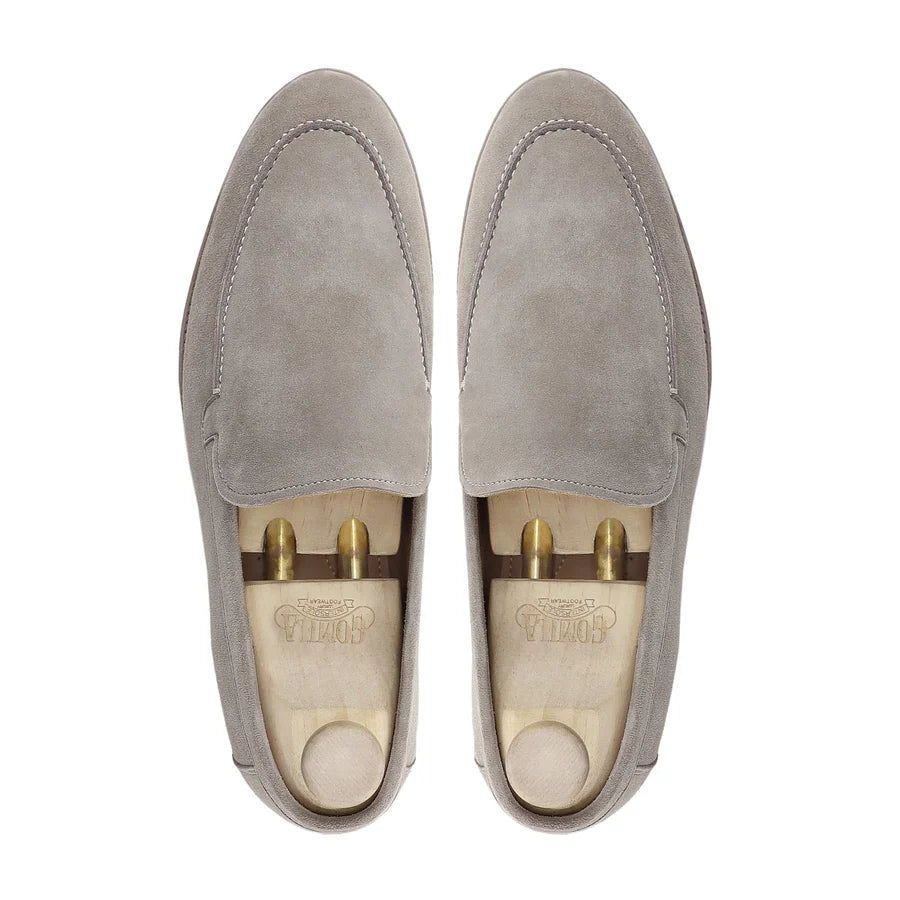 Men's Beige Suede Loafers – Handmade Slip-On Dress Shoes for Summer Weddings