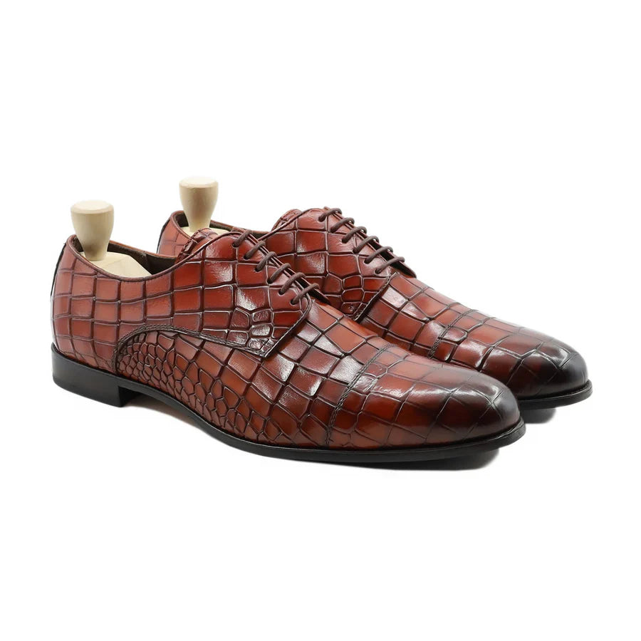 Men’s Brown Crocodile Embossed Leather Dress Shoes – Handmade Luxury Lace Up Formal Shoes