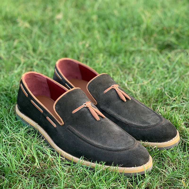 Men’s Suede Leather Tassel Loafers – Handmade Slip On Dress Shoes, Stylish Formal & Casual Footwear