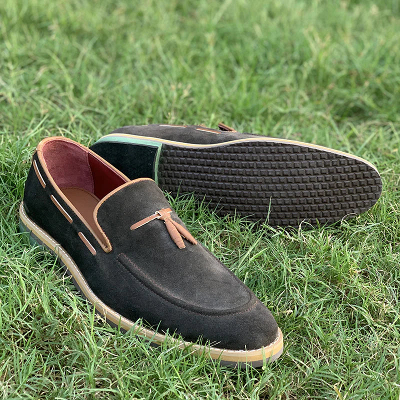 Men’s Suede Leather Tassel Loafers – Handmade Slip On Dress Shoes, Stylish Formal & Casual Footwear