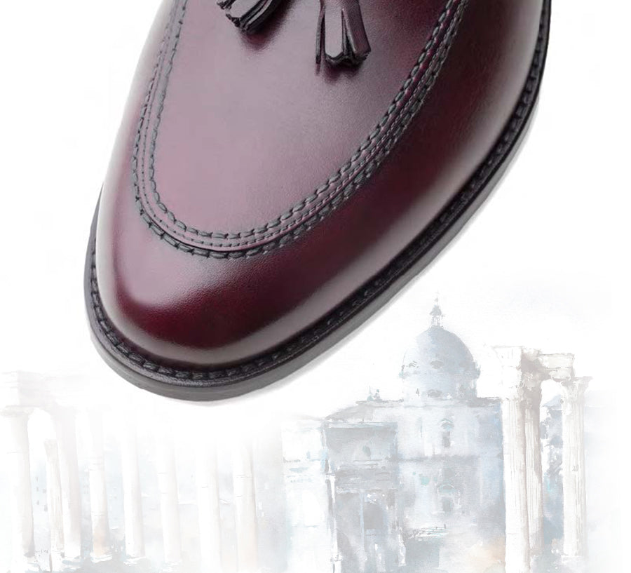 Handmade Burgundy Leather Tassel Loafers – Italian Style Slip On Dress Shoes