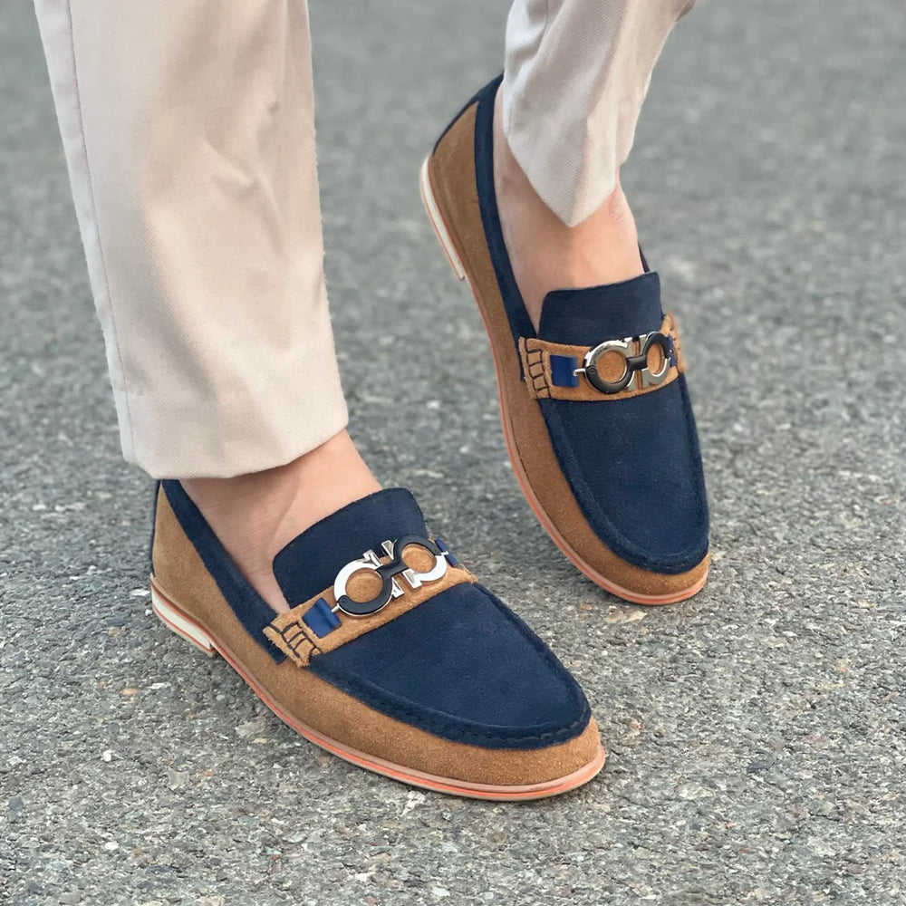 Handmade Two-Tone Suede Bit Loafers – Men's Formal Slip-On Shoes