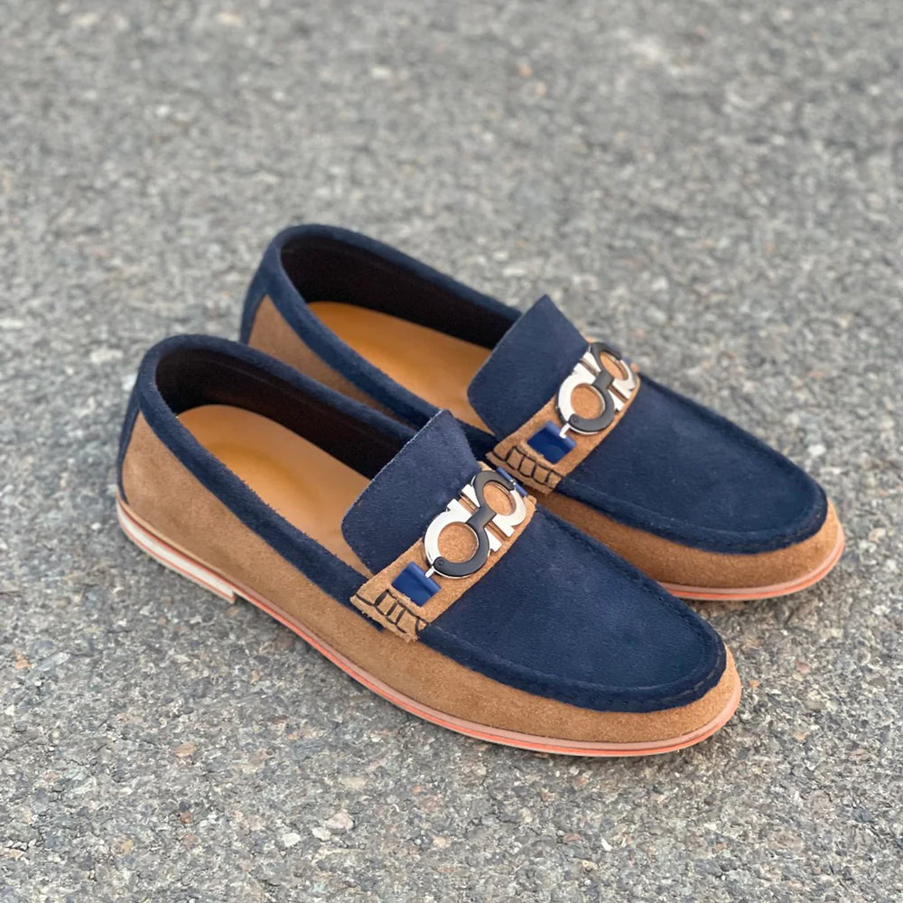 Handmade Two-Tone Suede Bit Loafers – Men's Formal Slip-On Shoes