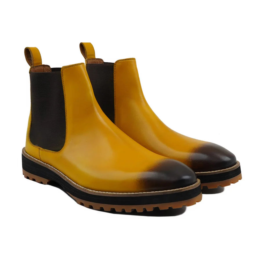 Handmade Mustard Leather Chelsea Boots | Men's Chunky Sole Ankle Boots